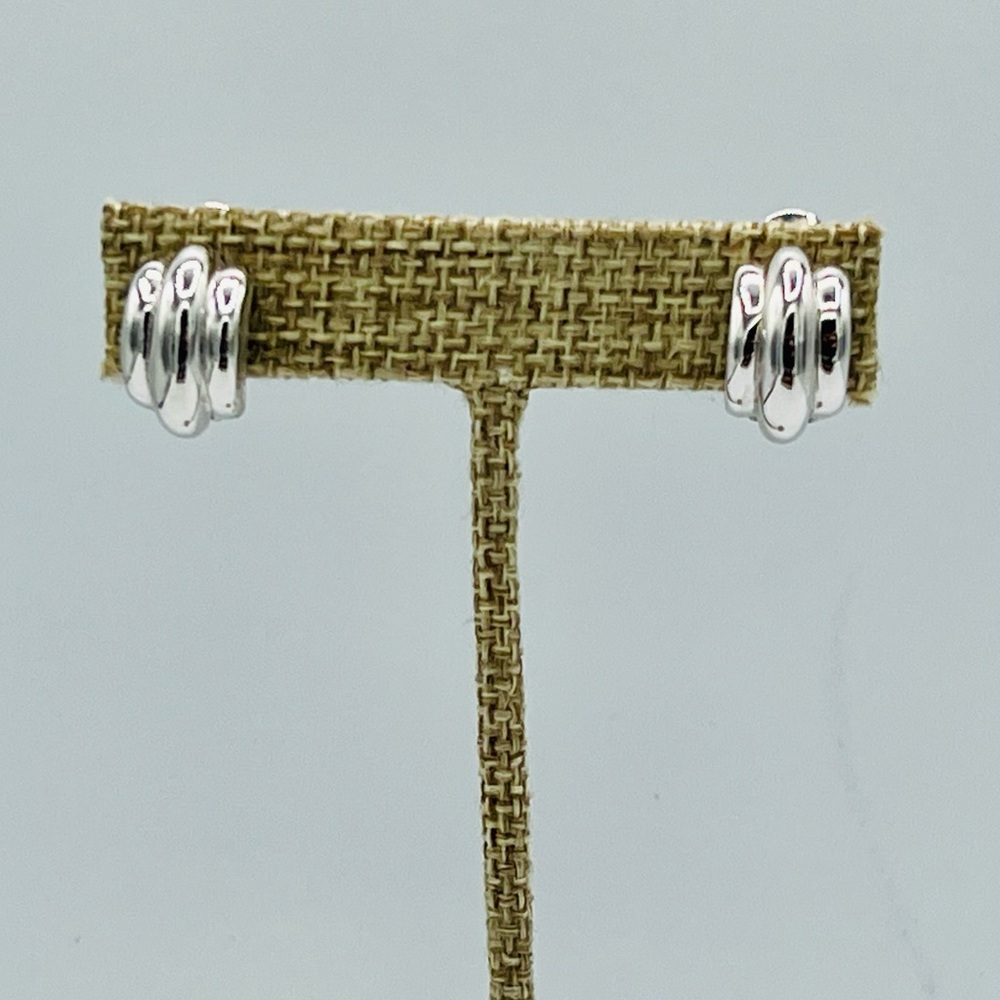 Vintage MONET silver tone clip on small classic career earrings